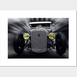 hot rod v8, black and white Posters and Art